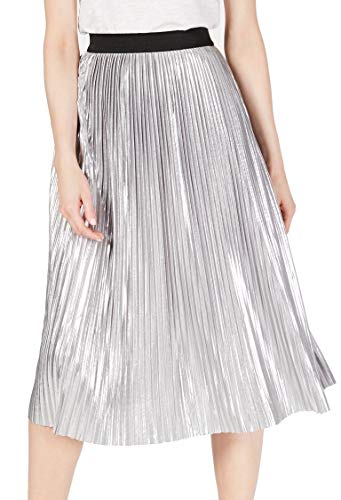 Pull On Metallic Pleated Midi Skirt