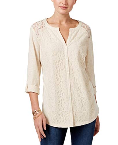 Style & Co Petite Lace Roll Tab Top