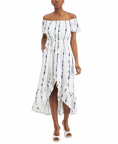 INC International Concepts Petite Tie Dyed Ruffled Off The Shoulder Dress