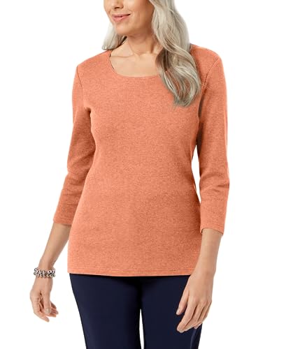 Petite 3/4 Sleeve Cotton Scoop-Neck Top