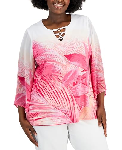 JM Collection Plus Size Palm Print Chiffon Sleeve Tunic
