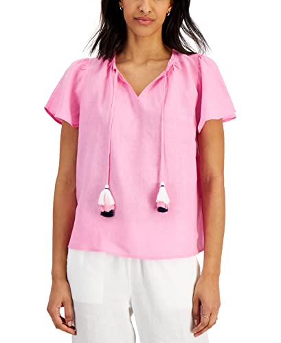 Charter Club Tassel Tie Linen Top