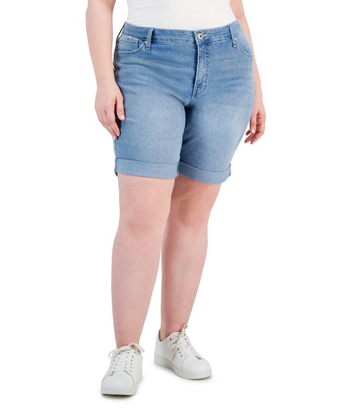 Plus Size Cuffed Denim Bermuda Shorts