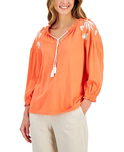 Charter Club Womens Embroidered Peasant Top