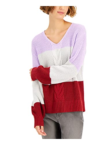 Style & Co Colorblocked Cable Front V Neck Sweater