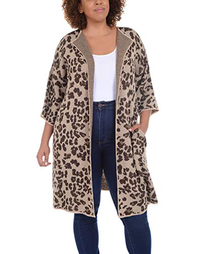 NY Collection Plus Size Long Animal Print Jacquard Knit Cardigan