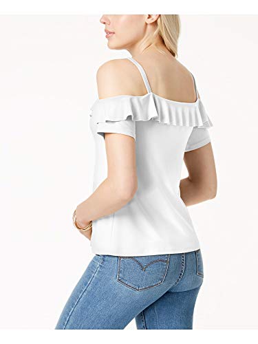 Bar III Flounce Trim Cold Shoulder Top