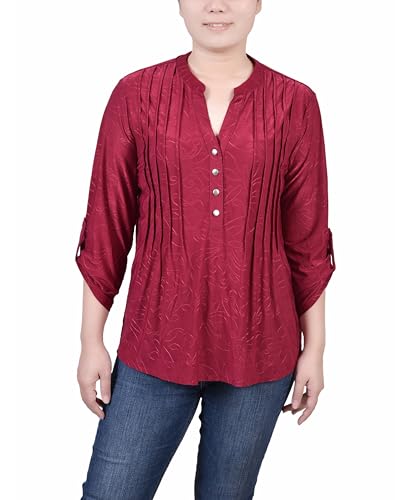 NY Collection Petite 3/4 Roll Tab Pullover Top