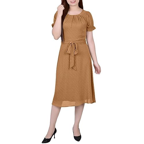 Petite Short Sleeve Belted Swiss Dot Dress