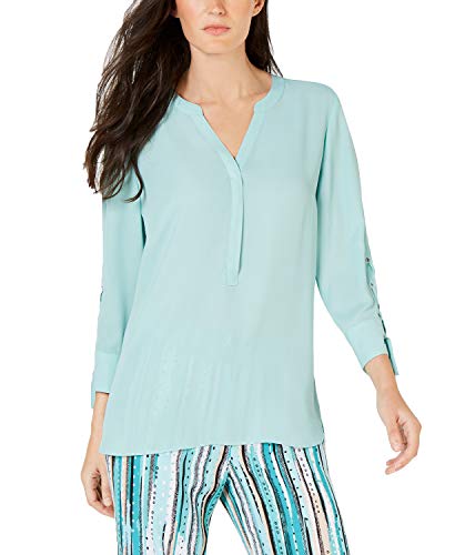 JM Collection Split-Neck Grommet-Sleeve Top (Jade Isle, XL)