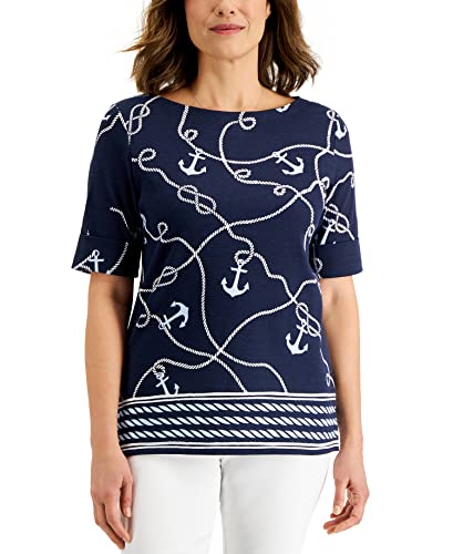 Karen Scott Petite Anchor Print Boatneck Top