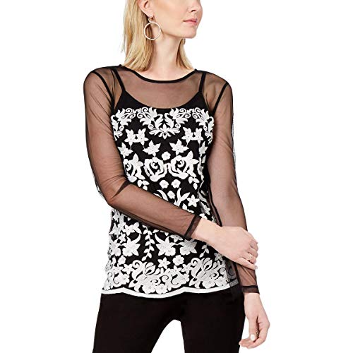 Plus Size Embroidered Illusion Top