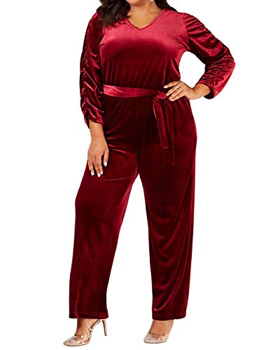 NY Collection Plus Size Belted Velvet Jumpsuit