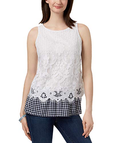 Charter Club Petite Lace Gingham Hem Top