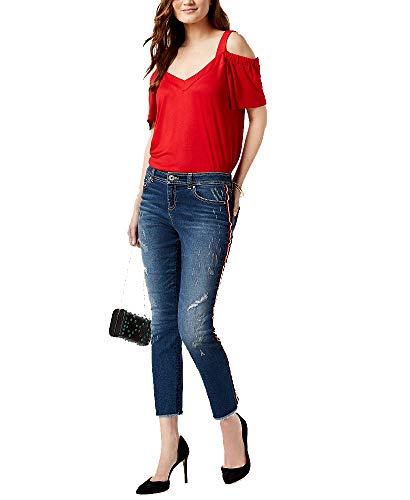 Striped Ripped Straight Leg Jeans