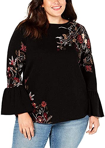 Plus Size Cotton Jacquard Bell-Sleeve Sweater