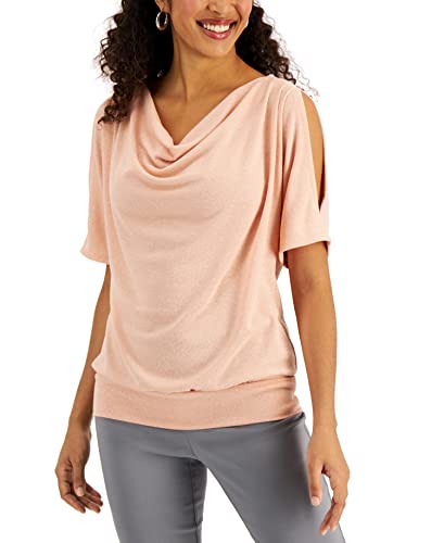 JM Collection Cold Shoulder Metallic Top