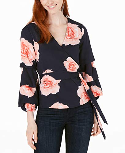 Bar III Floral Print Surplice Blouson Top