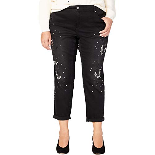 Plus Size Ripped Rhinestone Embellished Jeans