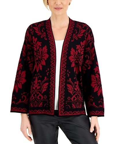 JM Collection Metallic Jacquard Open Cardigan