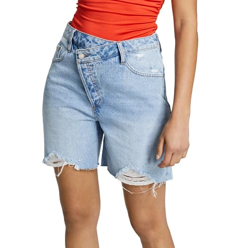 Now This Womens Cotton Asymmetrical Button Denim Shorts