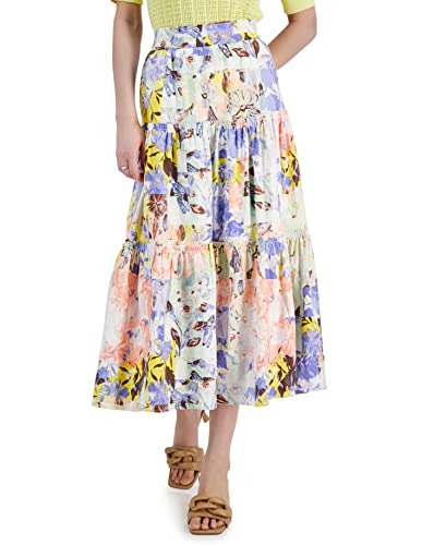 INC International Concepts Tiered Ruffle Trim Floral Midi Skirt