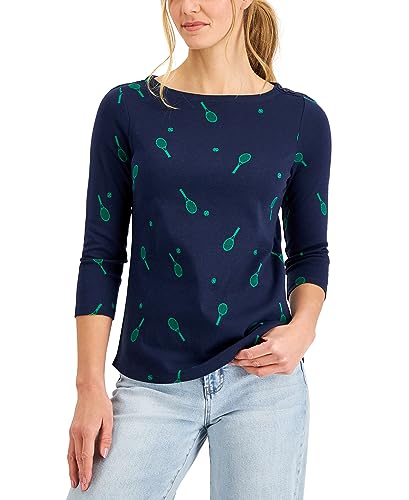 Charter Club Pima Cotton Tennis Print Boat Neck Top
