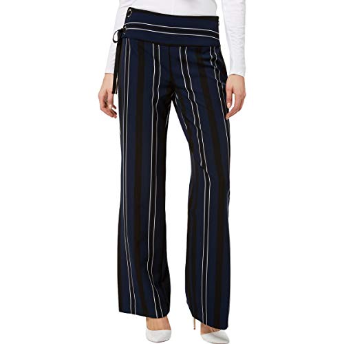 Striped Grommet Lace Up Slit Wide Leg Pants