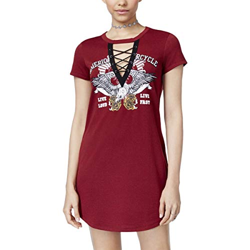 Ultra Flirt Juniors Lace Up Graphic T-Shirt Dress