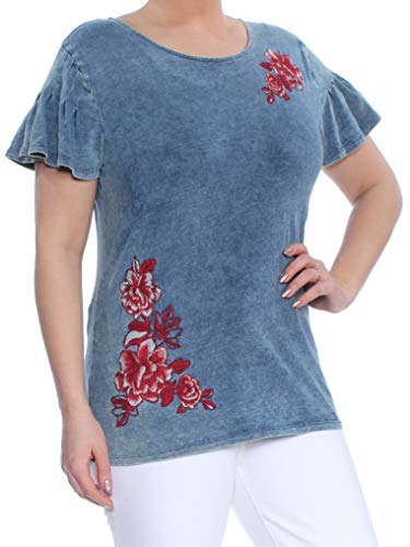 Embroidered Ruffle Sleeve Top