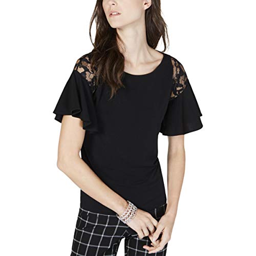 Short Sleeve Lace Detail Ruffle Shirt