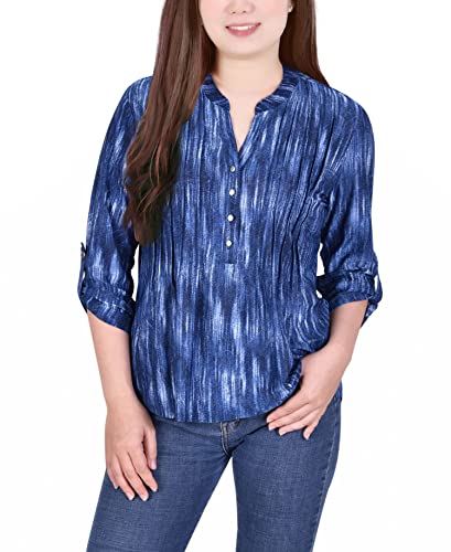 Petite Pintuck Roll Tab Sleeve Top