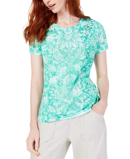 Printed Grommet Lace Up Top