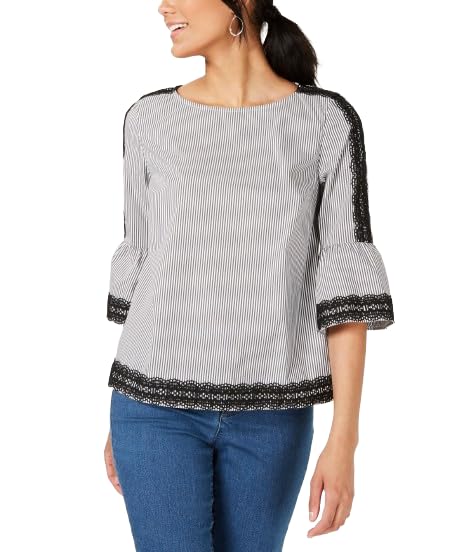 Petite Woven Trim Bell-Sleeve Blouse