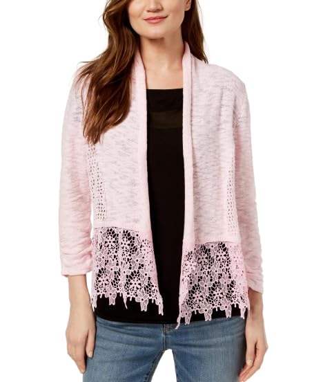 Lace Trim Open Front Topper Cardigan