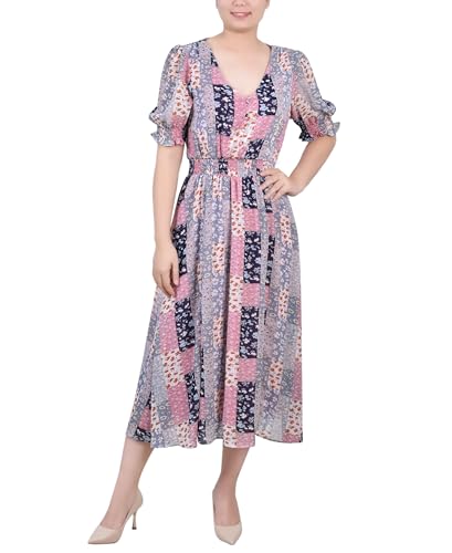 NY Collection Petite Short Puff Sleeve Chiffon Dress