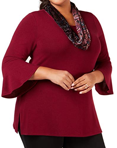 Plus Size Bell-Sleeve Top & Printed Velvet Scarf