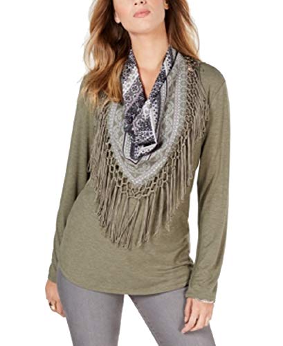 Petite Scarf-Neck Fringed Top
