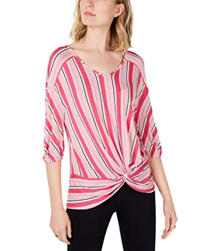 NY Collection Petite Striped Twist Front Top