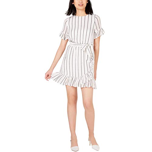 Maison Jules Striped Ruffled Wrap Dress