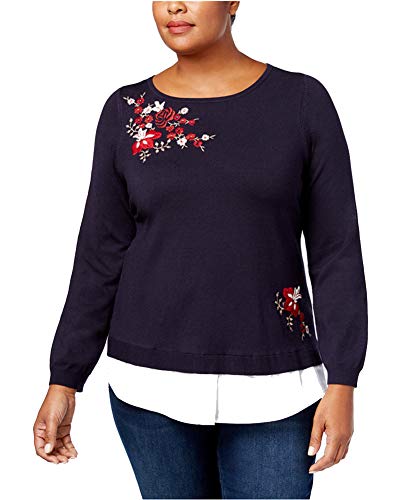 Charter Club Plus Size Embroidered Layered Look Sweater