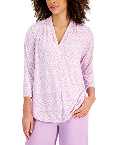Charter Club Ity Lace Print 3/4 Sleeve Top