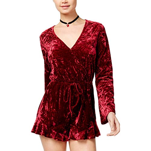 Juniors' Crushed Velvet Surplice Romper