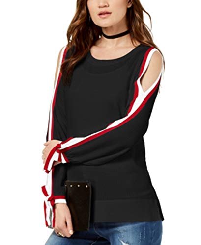 Striped Sleeve Cold Shoulder Top