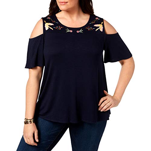 Style & Co Plus Size Embroidered Cold Shoulder Top