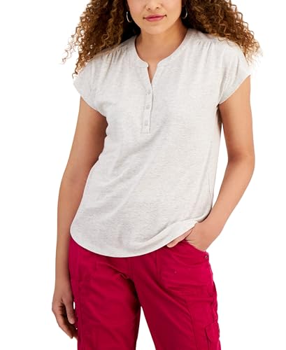 Style & Co Dolman Sleeve Henley Linen Blend Top