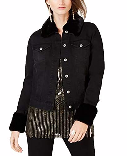 INC Leopard-Print Faux-Fur Trim Denim Jacket