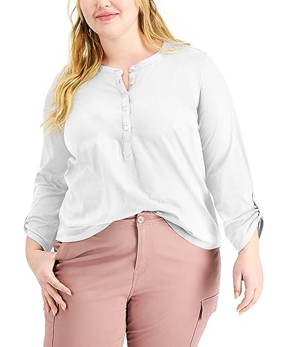 Style & Co Plus Size Cotton Roll Tab Henley Top