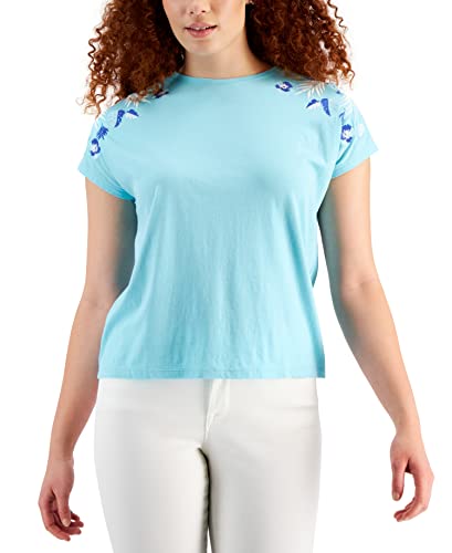 Charter Club Petite Embroidered Shoulder Top
