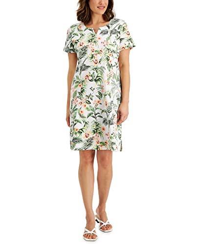 Karen Scott Womens Bali Printed Split Neck Dress